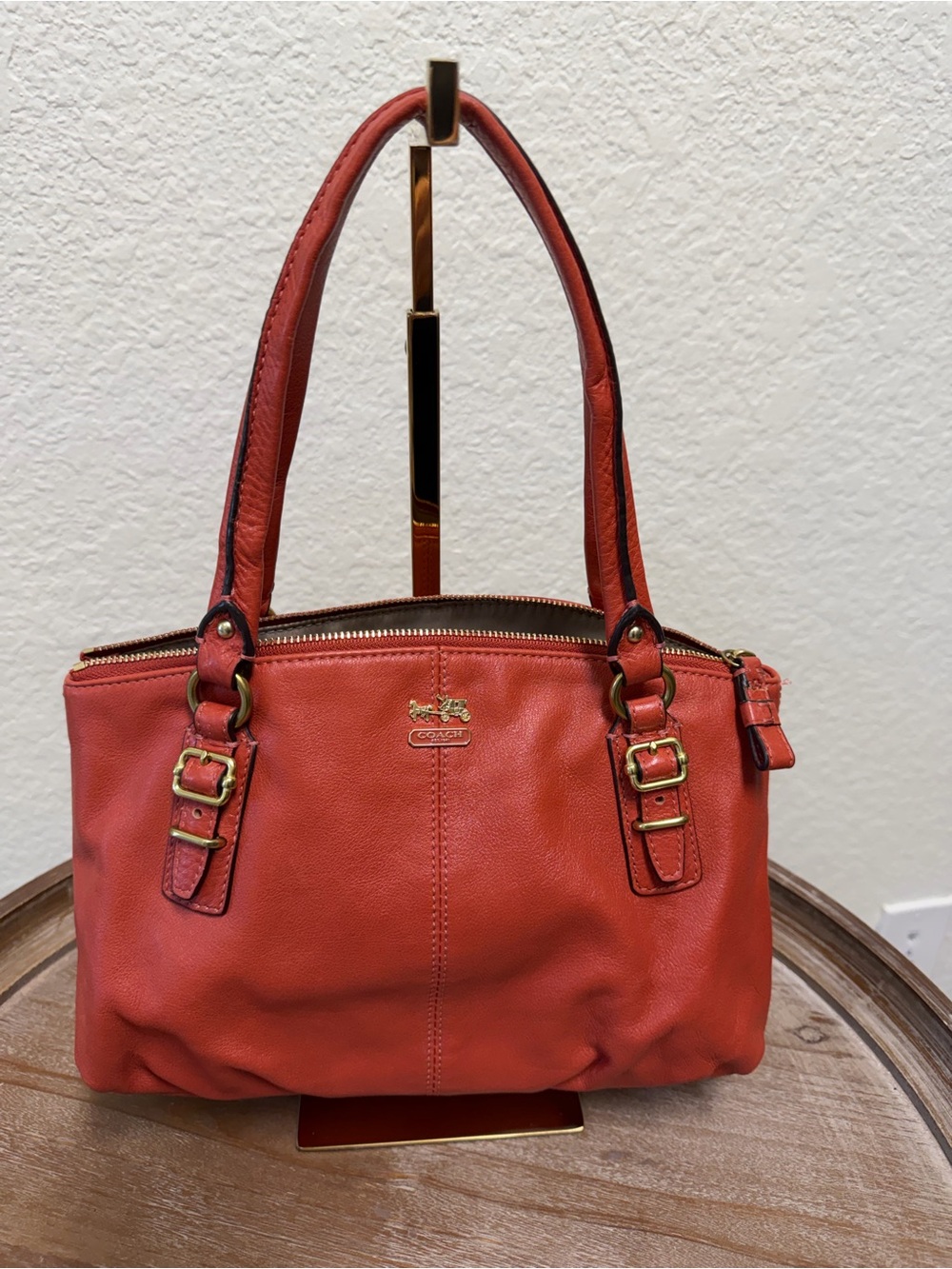 Coach Poppy Pebbled Leather Shoulder Bag with Gold-Tone Hardware